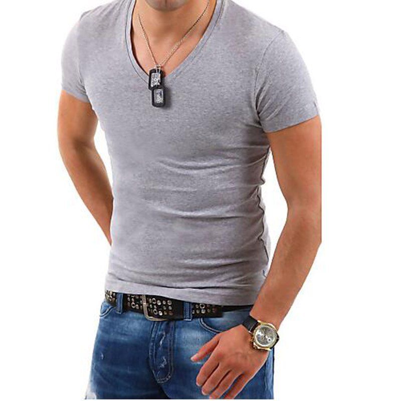 

Men's Sports Formal Casual Daily Work Plus Size Simple T-shirt Solid Short Sleeves Cotton Polyester, Gray