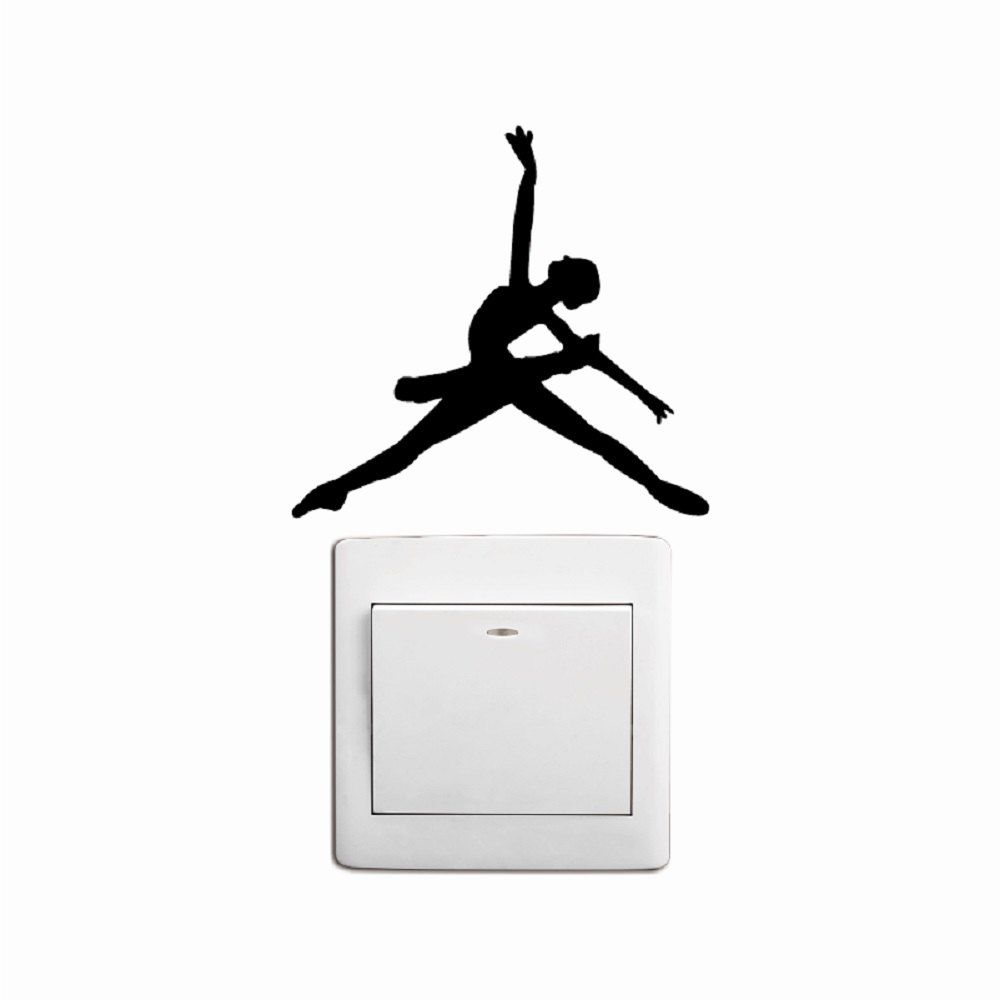 

Ballet Dancer Dancing Silhouette Vinyl Switch Sticker Cartoon Ballet Wall Decor, Black