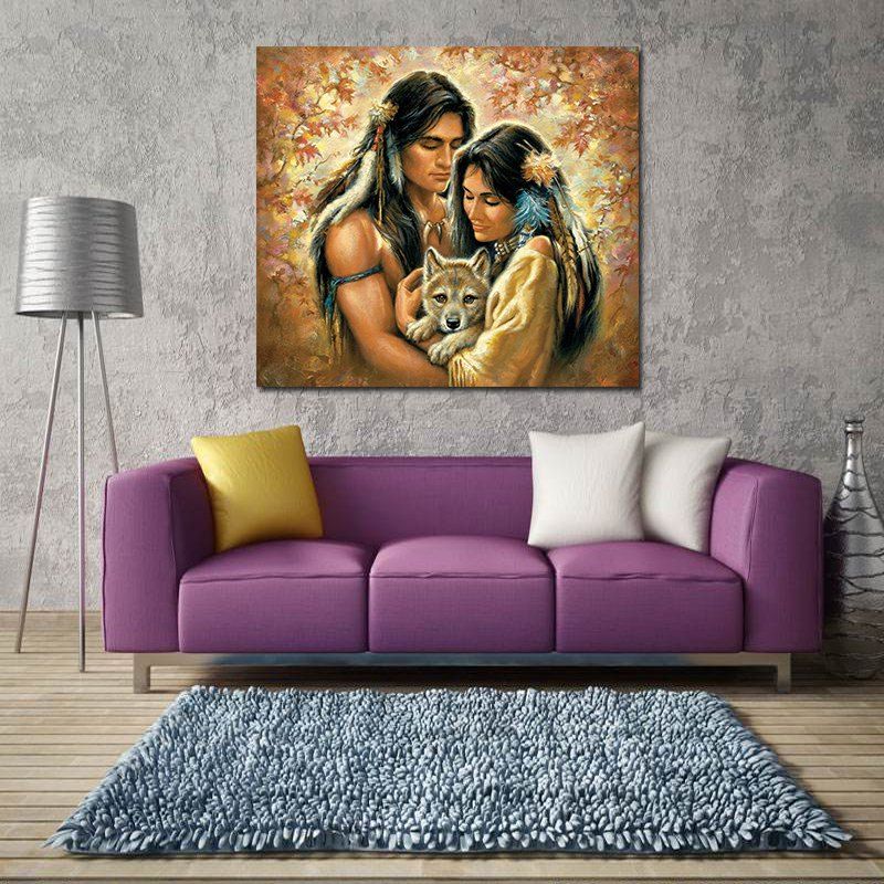 

Modern Frameless Canvas Print of American Indian for Home Decoration, Colorful