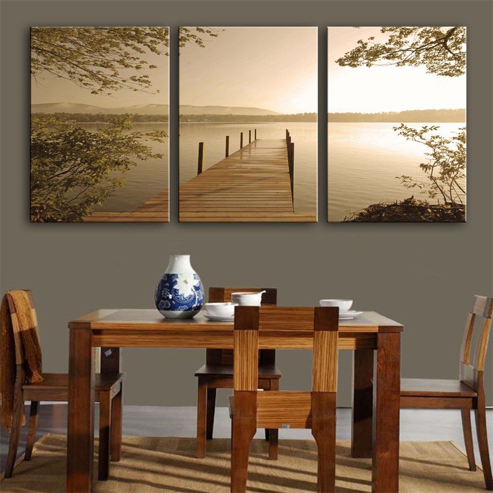 

Special Design Frameless Paintings Scenery Print 3PCS, Light yellow