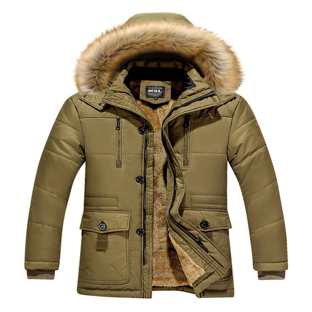 

2017 Men's Fashion Lengthen Warm Cotton Clothes, Khaki
