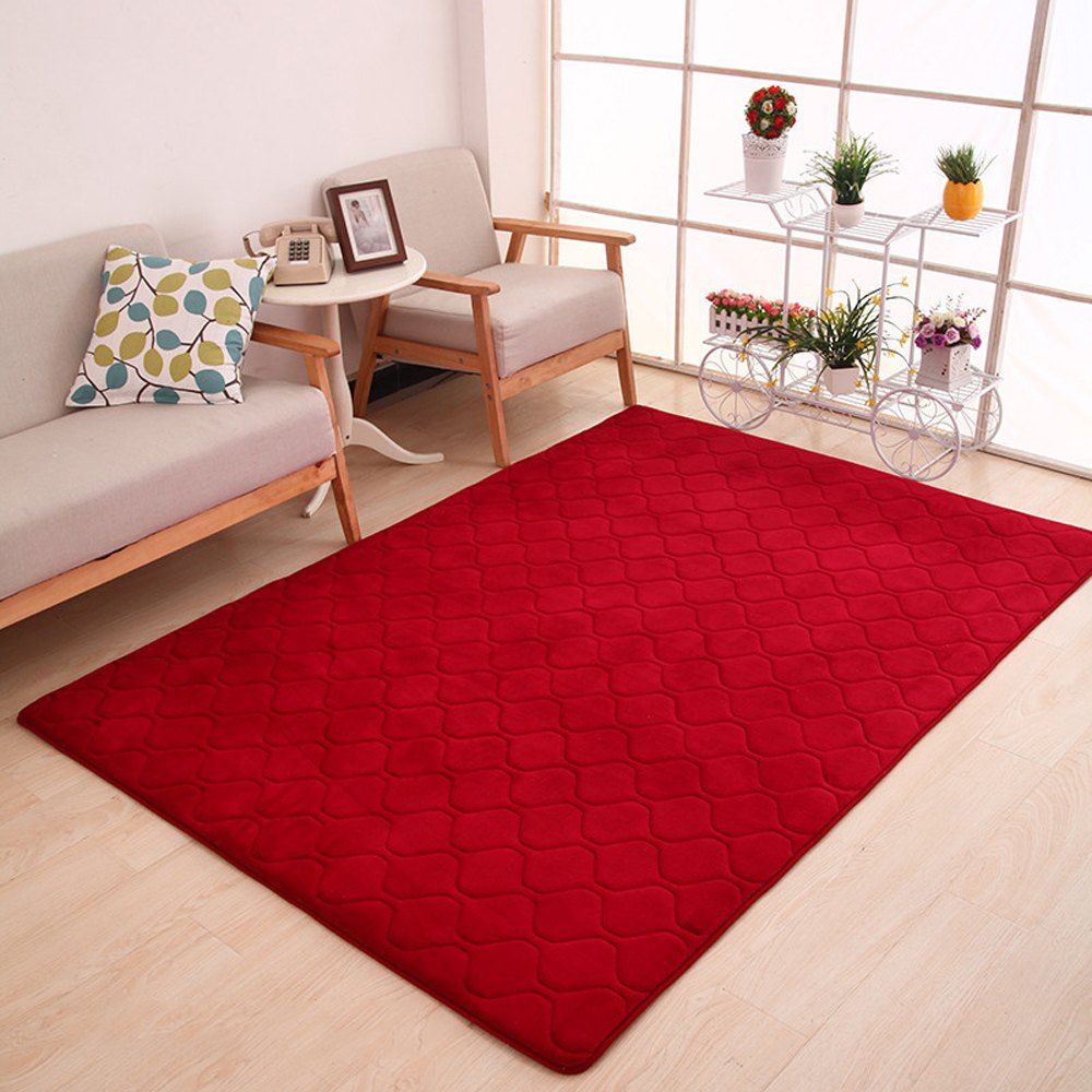 

Floor Mat Thicken Coral Fleece Comfy Soft Geometric Pattern Home Mat2, Wine red