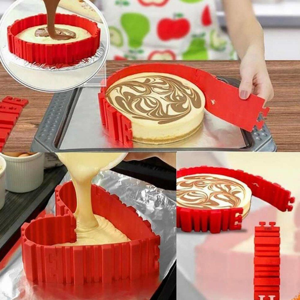 

4 Pcs/set DIY Silicone Cake Mold Square Flower Heart Round Cake Baking Moulds, Red