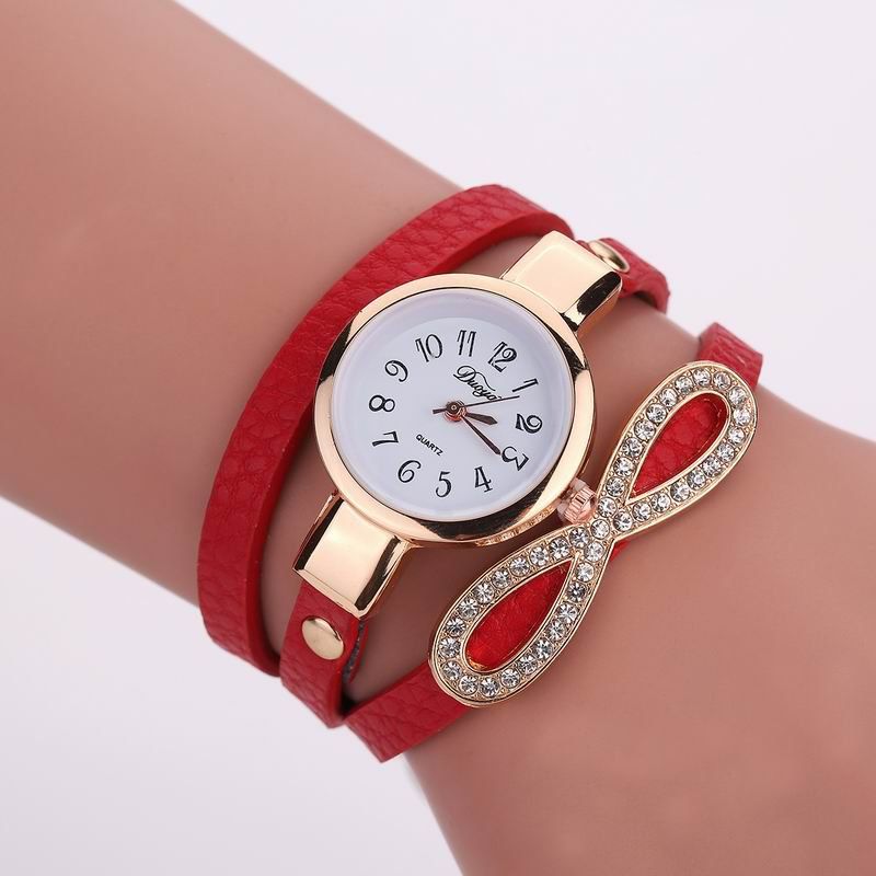 

DUOYA D123 Women Girls Wrap Around Leather Bracelet Wrist Watch, Red