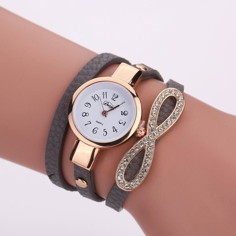

DUOYA D123 Women Girls Wrap Around Leather Bracelet Wrist Watch, Grey