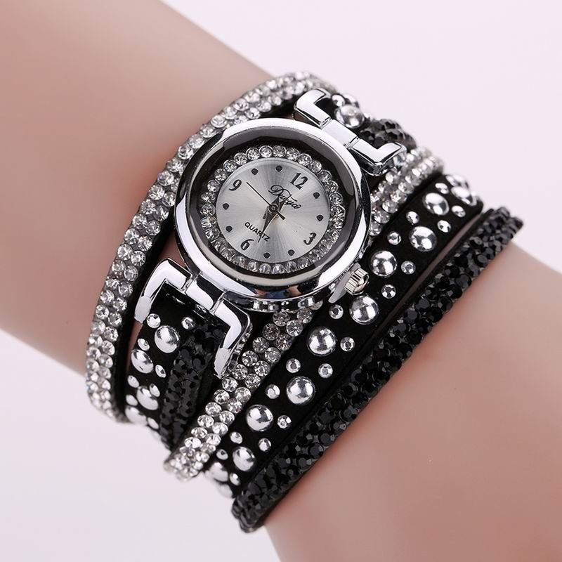 

DUOYA D096 Women PU Leather Rhinestones Bracelet Wrist Watch, Black
