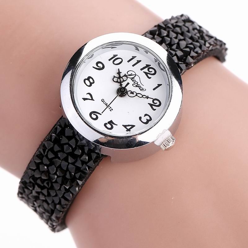 

DUOYA D065 Women Rhinestones Leather Band Quartz Wrist Watch, Black