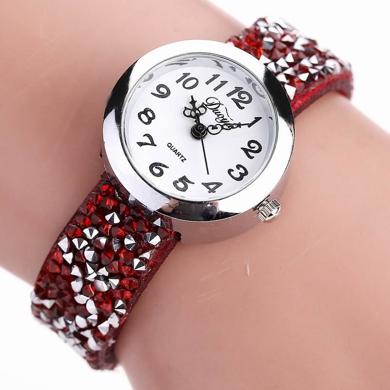 

DUOYA D065 Women Rhinestones Leather Band Quartz Wrist Watch, Red