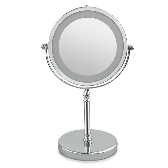 Miroir de Maquillage Allumé Recto-verso de LED 1X / 10X Grossissement Finition Polie Nickelage - Argent 