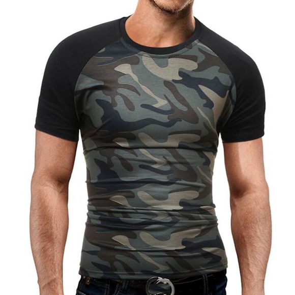 T-shirt simple décontracté journalier des hommes imprimé col rond manches courtes en coton - Camouflage XL