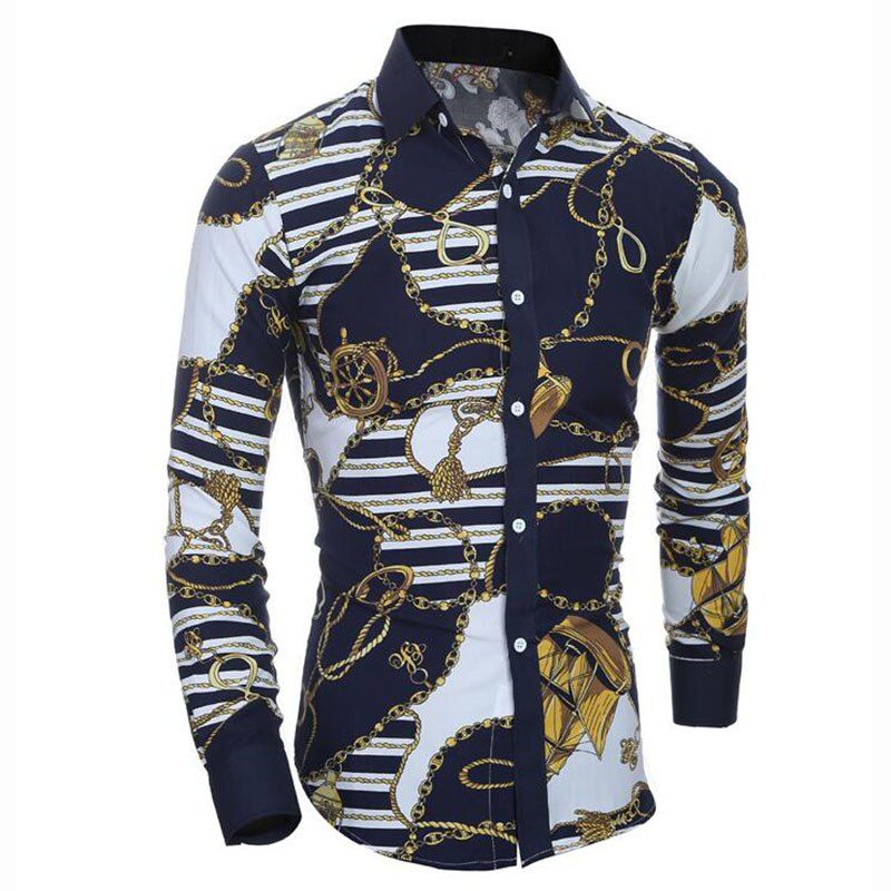 

Men's Plus Size Casual Daily Chinoiserie All Seasons Shirt Floral Square Neck Long Sleeves Cotton Polyester Medium, Blue