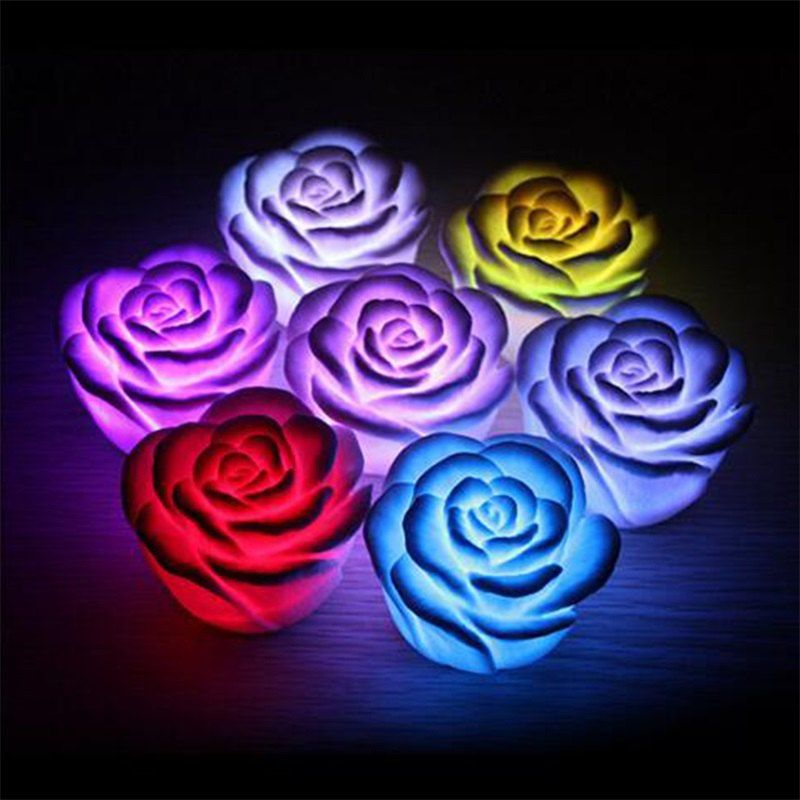 

JUEJA LED Light Colorful Flashing Rose Flower Nightlight Wedding Party Lamp Decor Holiday Lighting, Rgb color