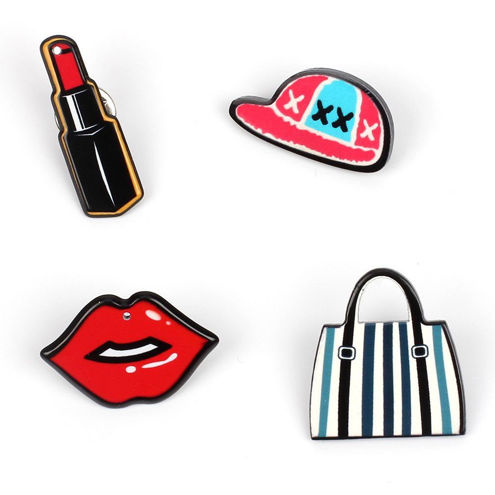 

Girl Decorations Brooch Set Lipstick Lip Hat Bag Jewelry, Colormix