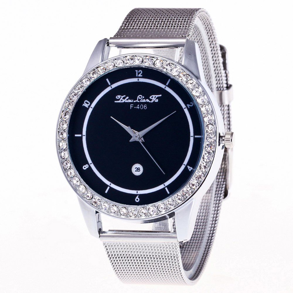 

ZhouLianFa New Wristband Ladies Luxury Silver Dial Black Diamond Monocular Quartz WatchWith Gift Box