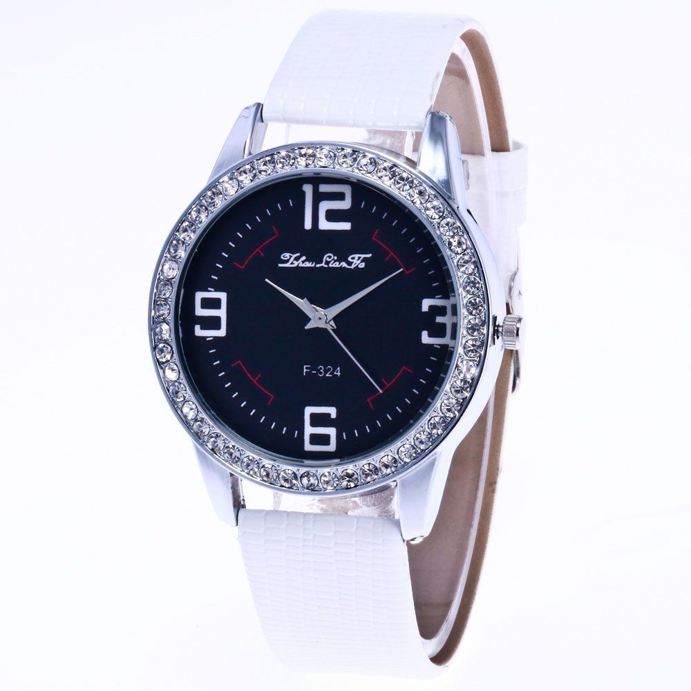 

ZhouLianFa New Wristband Ladies Luxury Silver Dial Crocodile Diamond Black Eyes Big Quartz Watch with Gift Box, White