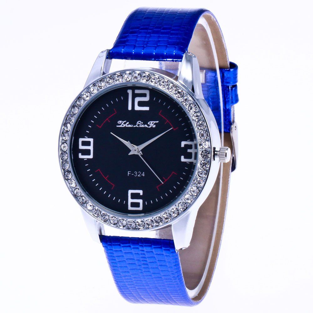 

ZhouLianFa New Wristband Ladies Luxury Silver Dial Crocodile Diamond Black Eyes Big Quartz Watch with Gift Box, Blue