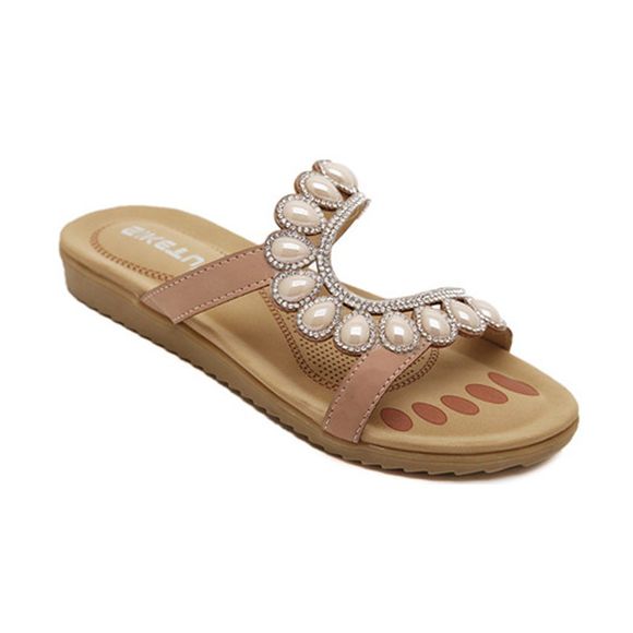 Chaussures de plage plates de forage de l'eau de semelle en caoutchouc de dames - Abricot 36