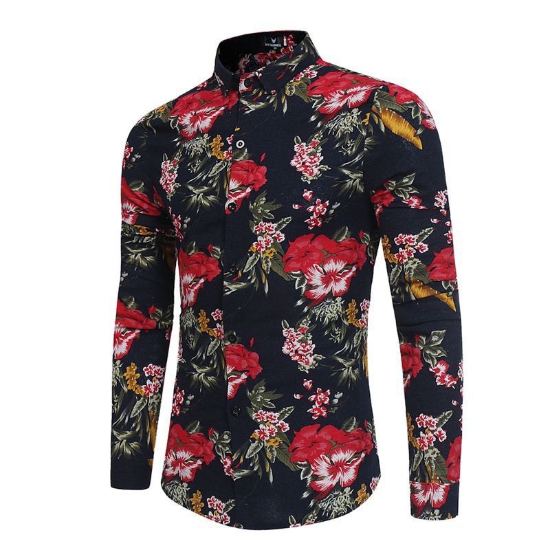 

New Spring Folk Style Pattern Cotton Material Mens Long Sleeve Shirt CS03, Black
