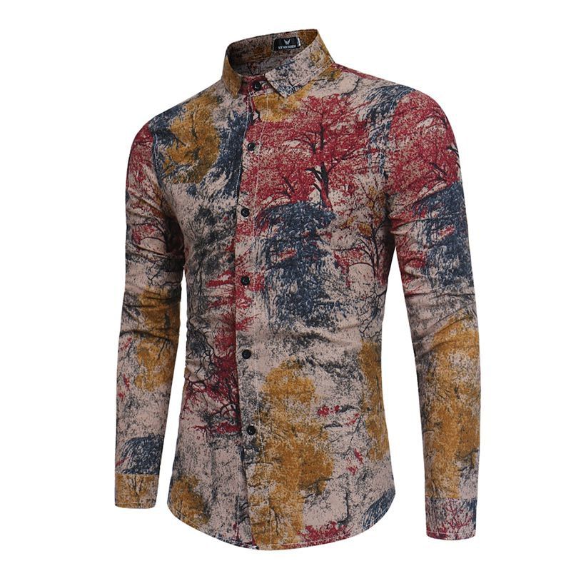 

The New Spring Vacation Wind Stamp Mens Long Sleeve Shirt CS06, Red