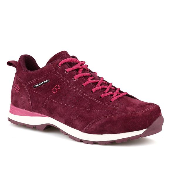 HUMTTO Chaussures de trekking femme Baskets respirantes Chaussures de marche en cuir - Rouge vineux 40