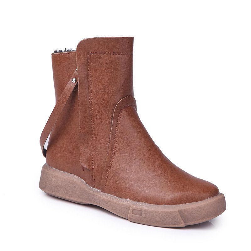 

Popular New Cotton Boots with Thick Bottom Round Short Tube Martin Winter Comfort All-Match Waterproof Boots, Deep brown
