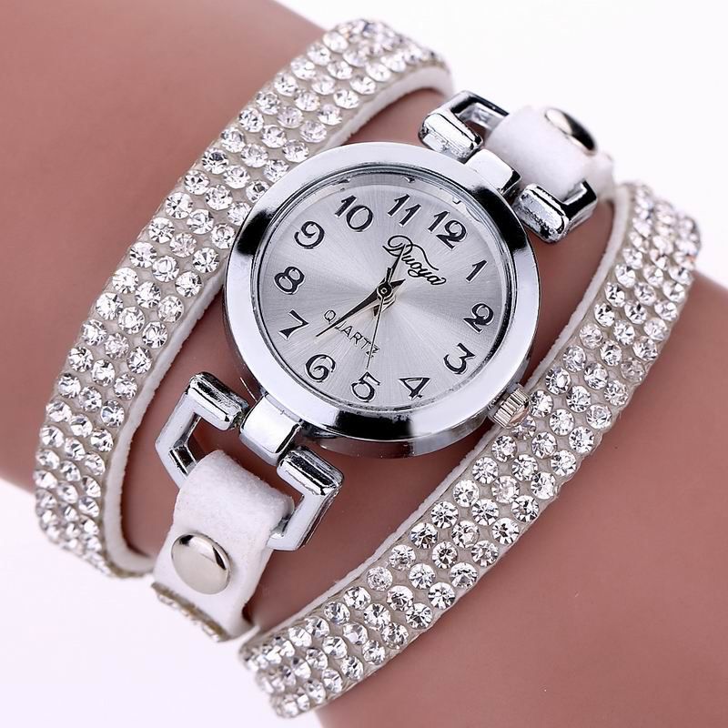 

DUOYA D016 Women Rhinestones Analog Quartz Leather Bracelet Watch, White