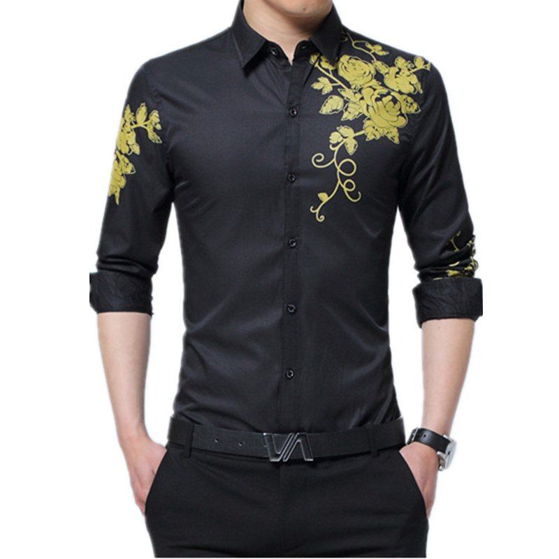 

Male Long Sleeved Printed Shirt, Black