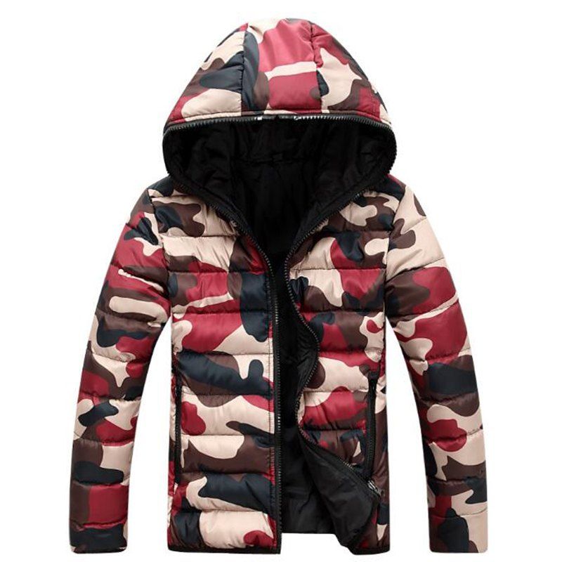 

Men's Regular Padded Coat Street Chic Going Out Casual Daily Camouflage Cotton Cotton Long Sleeves Coat, Red