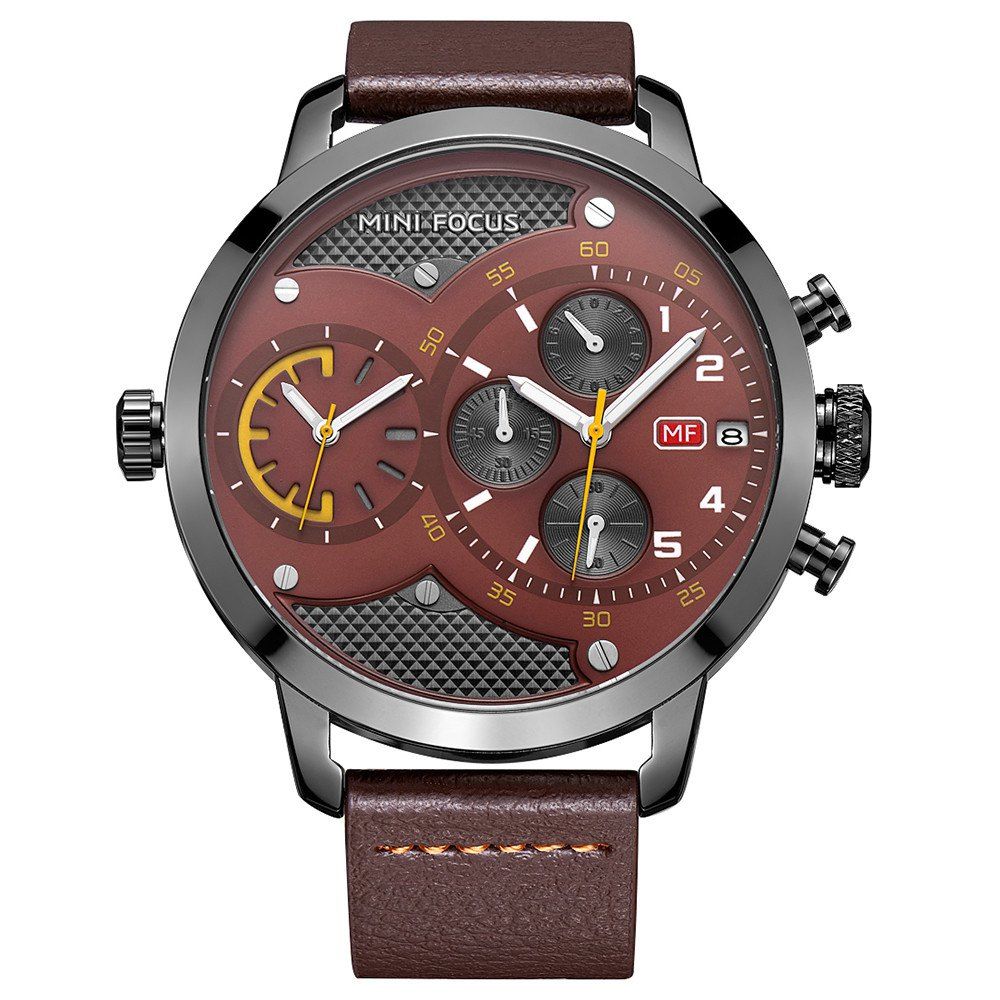 

MINIFOCUSI MF0030G 1128 Fashion Trend with A Calendar Multipurpose Little Dial Belt Man Quartz Watch, Coffee