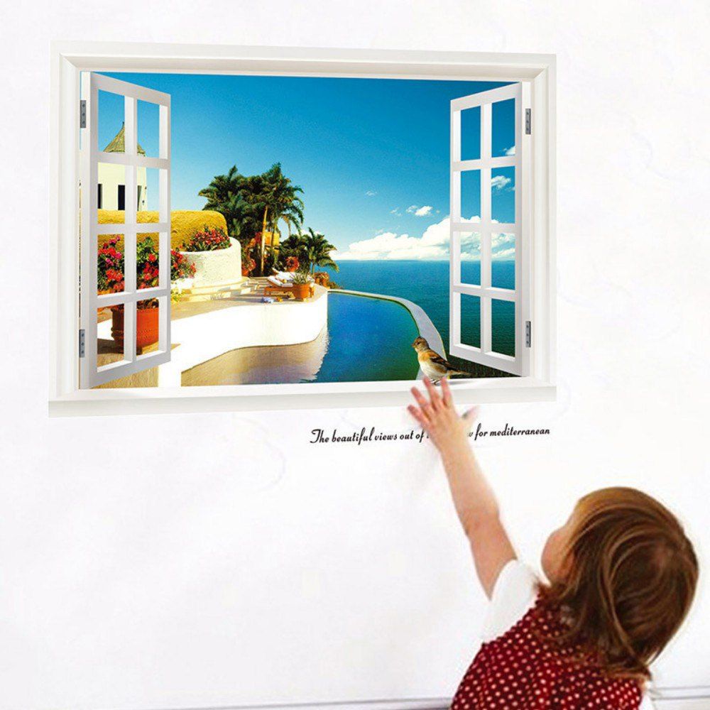 Mediterranean Scene Window Home Decor Decals Art Vinyl REMOVABLE Wall Stickers