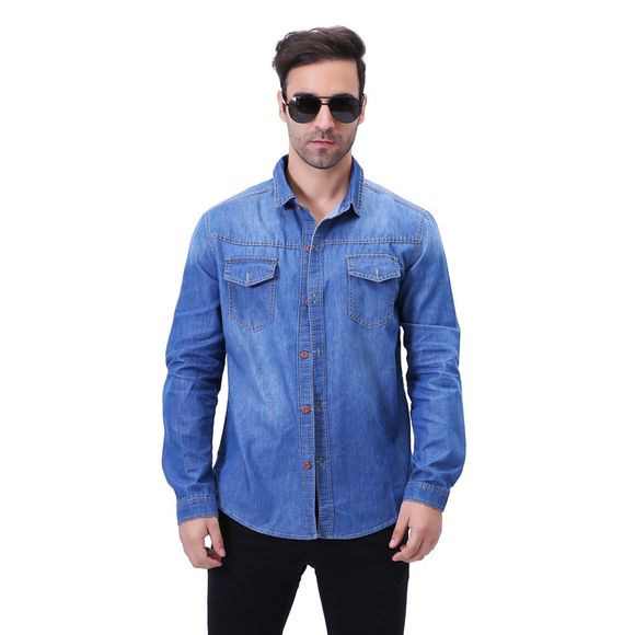 Décorations de poche de mode pour la chemise à manches longues des jeans des hommes - Azuré 3XL