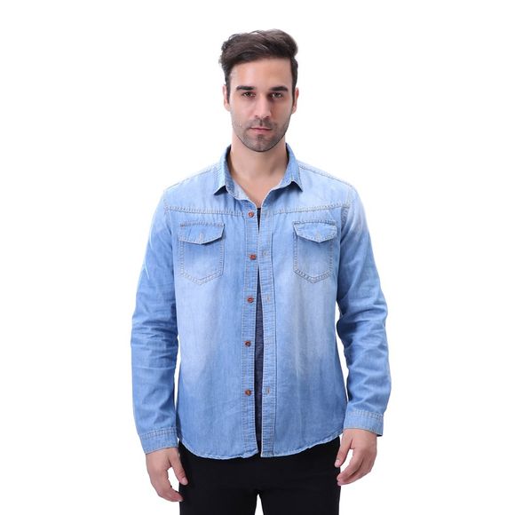 Décorations de poche de mode pour la chemise à manches longues des jeans des hommes - Moyen Bleu 2XL
