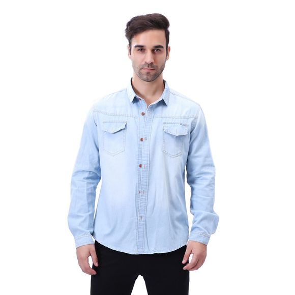 Décorations de poche de mode pour la chemise à manches longues des jeans des hommes - Bleu clair 5XL