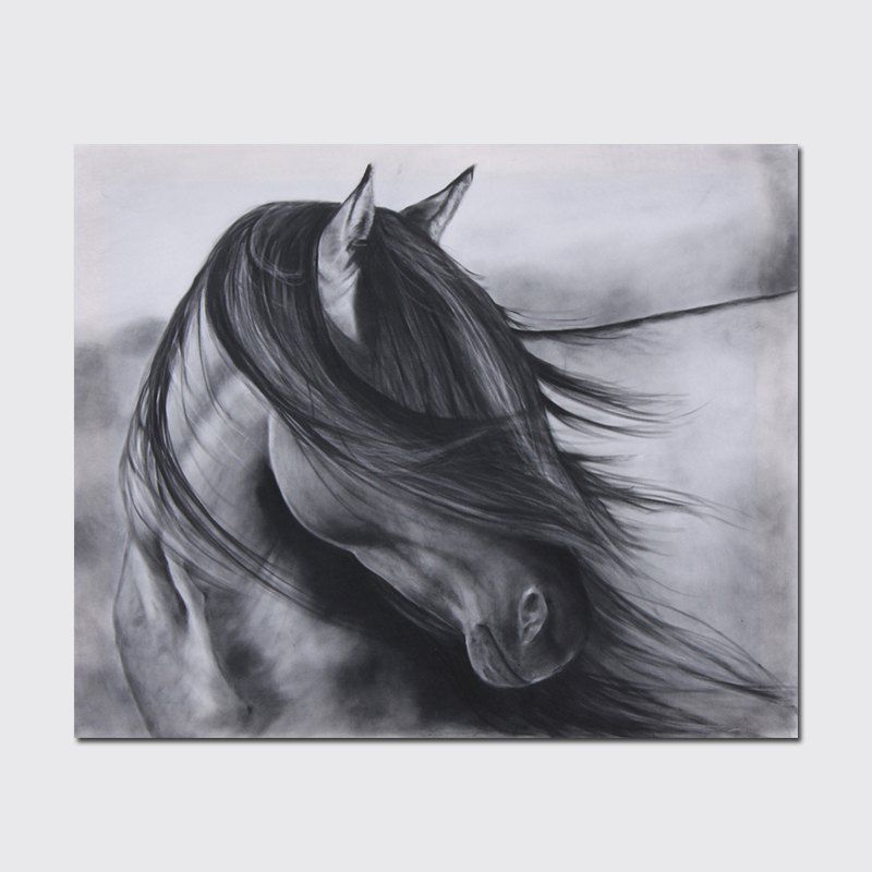 

QiaoJiaHuaYuan No Frame Canvas Small Black Horse Drawing Room Decoration, Colormix