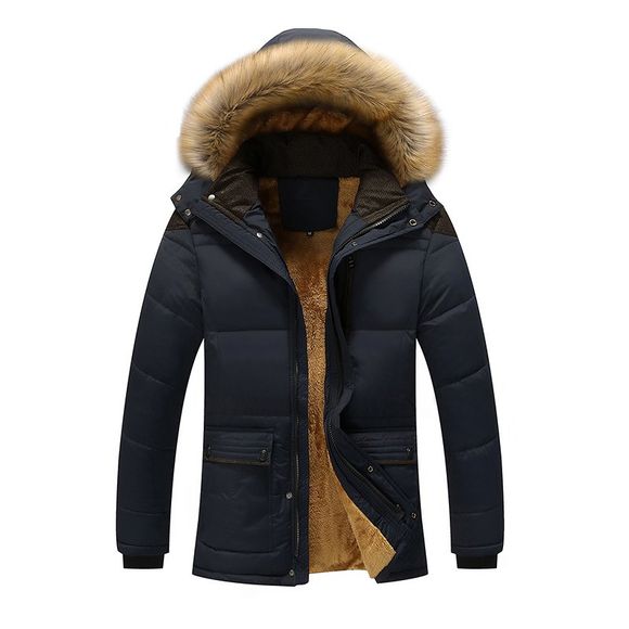 Manteau d'hiver épais et cachemire en coton épais rembourré - Bleu 2XL