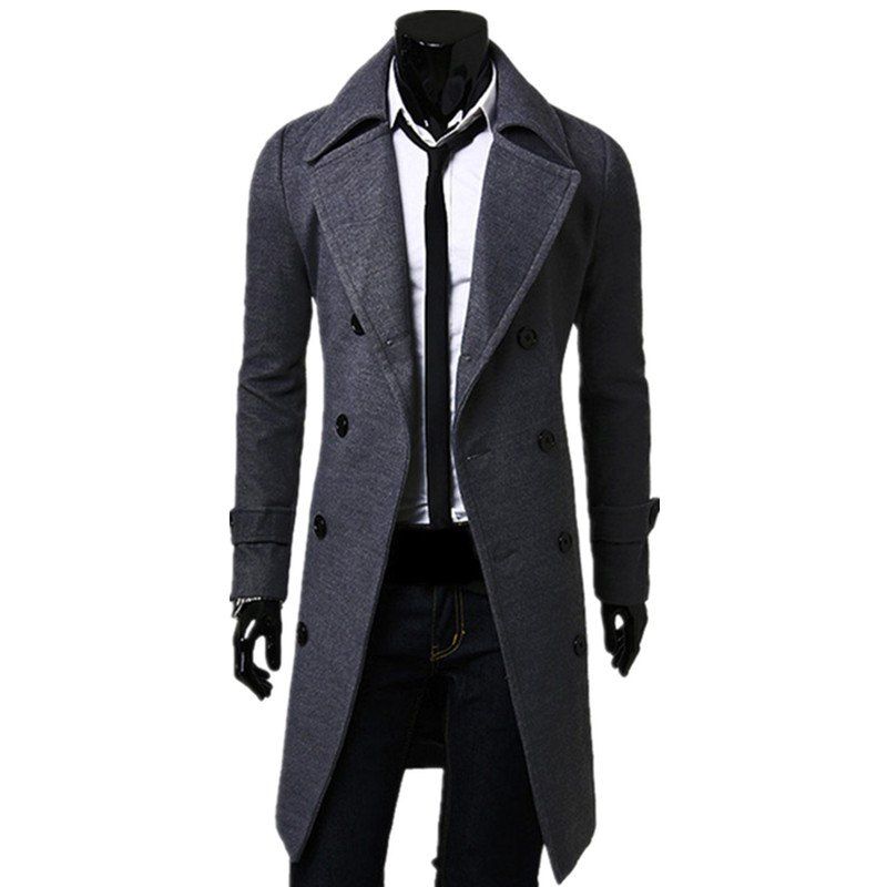 

Business Casual Trench Coat Washed Cotton Turndown Collar Jacket for Men, Gray