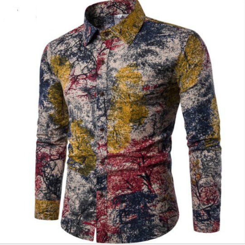 

New Spring Men'S Long Sleeved Floral Shirt CS05, Red