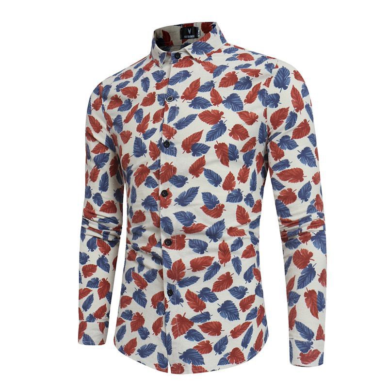 

The New Spring Leaves Are Men'S Long Sleeved Shirt Printing CS08, Off-white