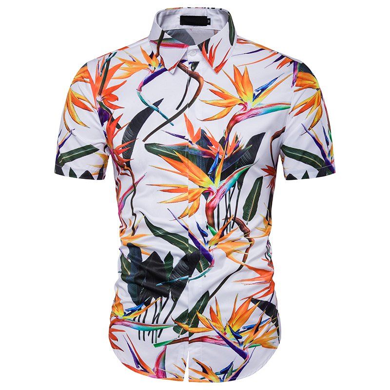 

New Men'S Personality 3D Printing Short Sleeved Leisure Holiday Beach Shirt DC39, White
