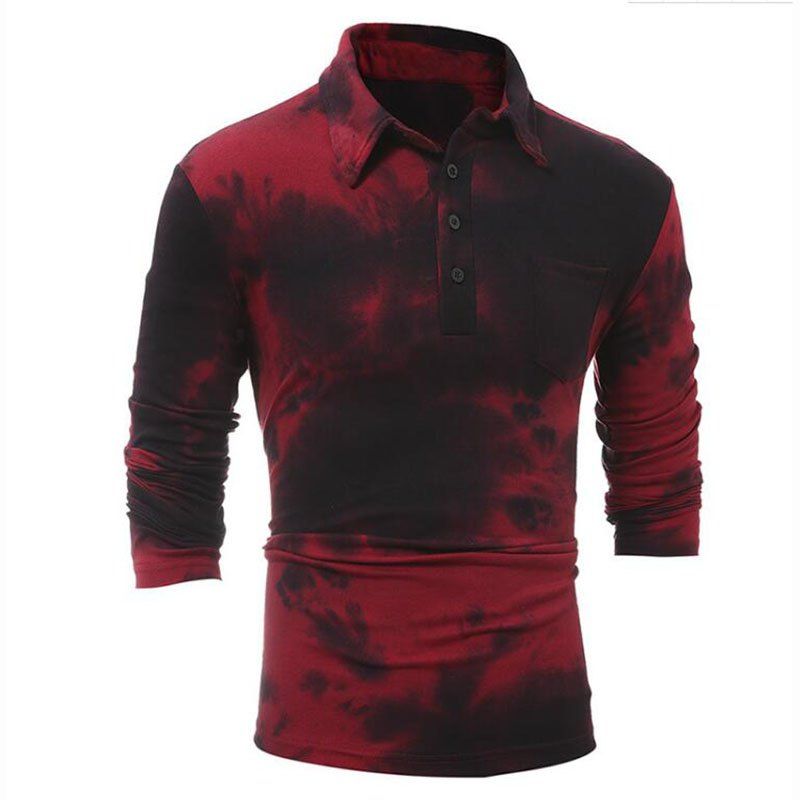 

Men's Casual Daily Simple Shirt Check Stand Long Sleeves Cotton T-shirt, Red