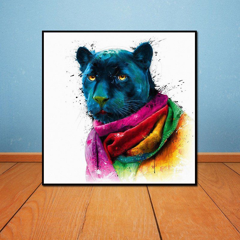 

Colorful Black Panther Head Without Frame Oil Painting, Colour