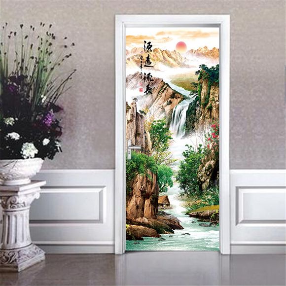 Nm12 Pastoral Paysage Peinture Couloir Écran Moderne Entrée Autocollants 3D Simulation Décoratif Porte Autocollant - COULEUR MELANGER 77 X 200 CM