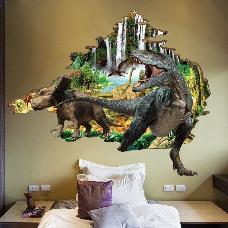 

3D Dinosaur Wall Sticker Mountain River Waterproof Wall Decals for Kids Room, Mixed color