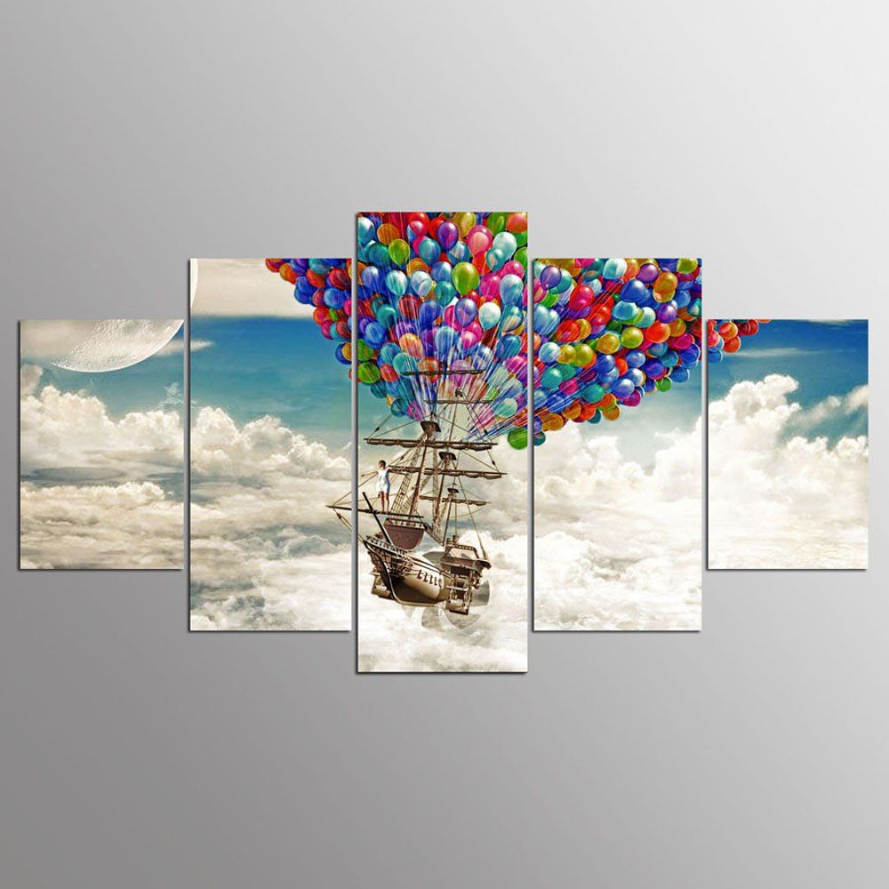 

YSDAFEN 5PCS Balloon Airship Canvas Art For Living Room Modern Cuadros Decoracion, Colormix
