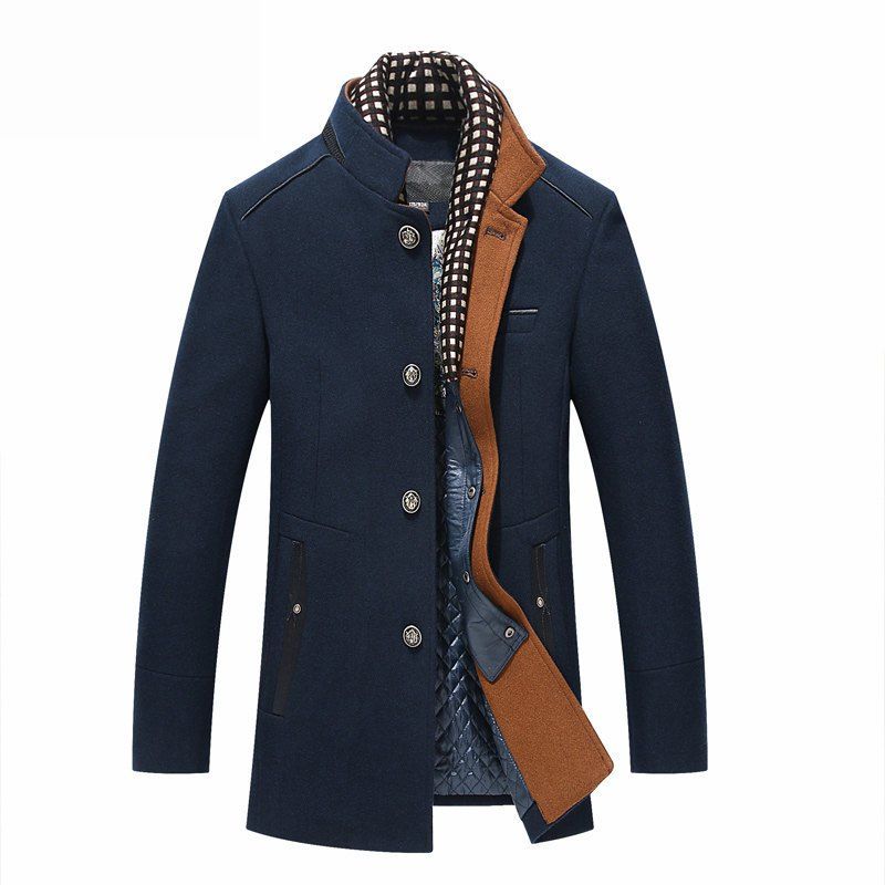 

Winter Thicken Wool Mid Long Business Casual Stylish Coat Slim Fit Jacket for Men, Cerulean