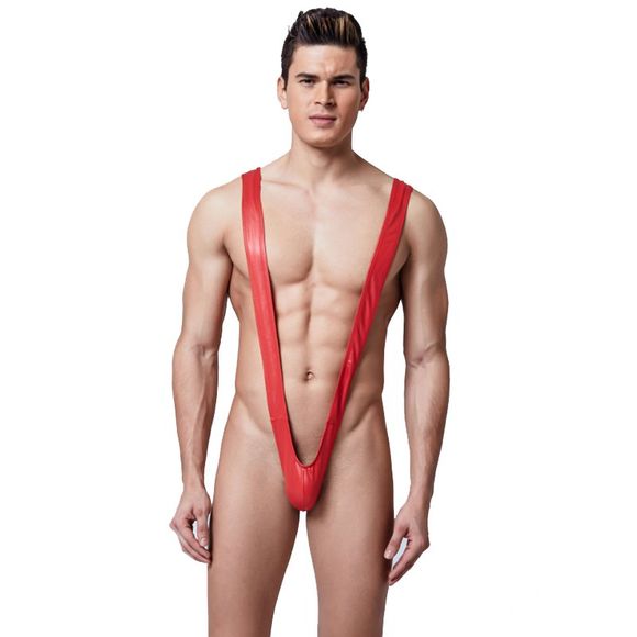 Sous-vêtement Body Lingerie en Forme de V en Cuir pour Homme - Rouge ONE SIZE(FIT SIZE XS TO M)