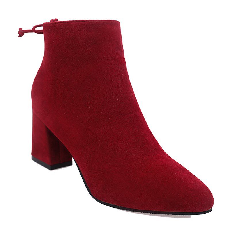 

2017 Autumn and Winter New English Wind Tip Rough Heel Grind Skin Fashion Martin Boots, Burgundy