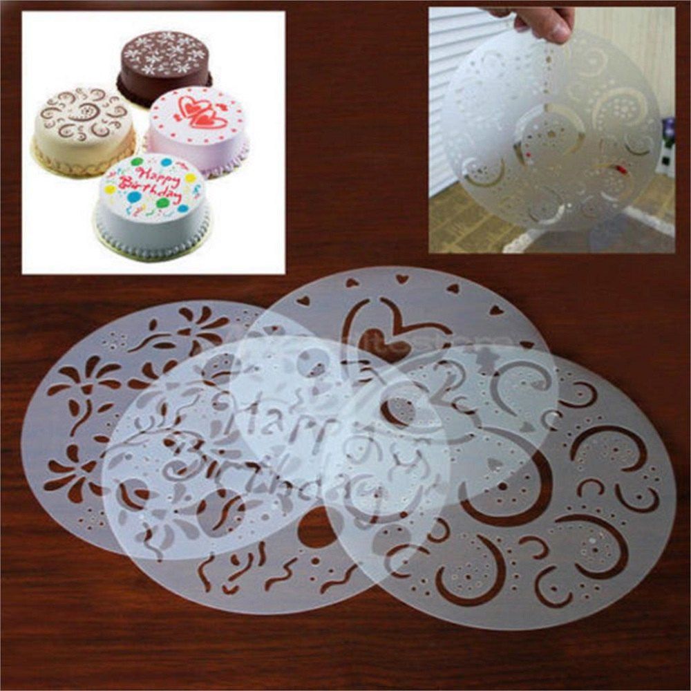

4PCS Baking Fondant Cake Stencil Template Mold Birthday Spiral Decoration Cake Biscuit Stencil Bakery Tool Fondant Mold, White