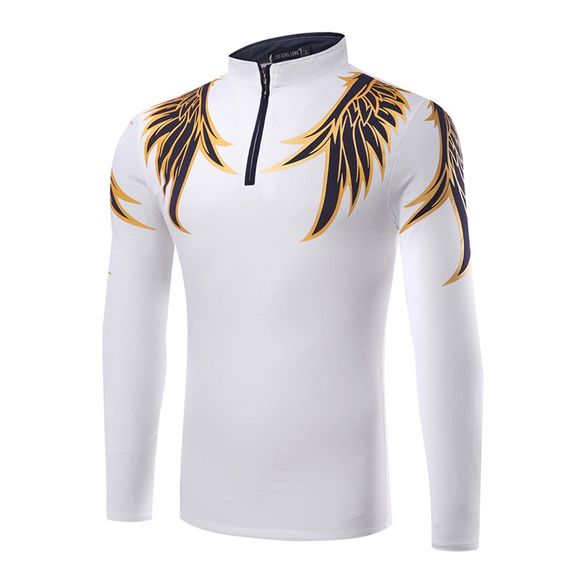 Fashion Wings Chemise à manches longues pour hommes Collier Timbre T-shirt à manches longues pour hommes - Blanc L