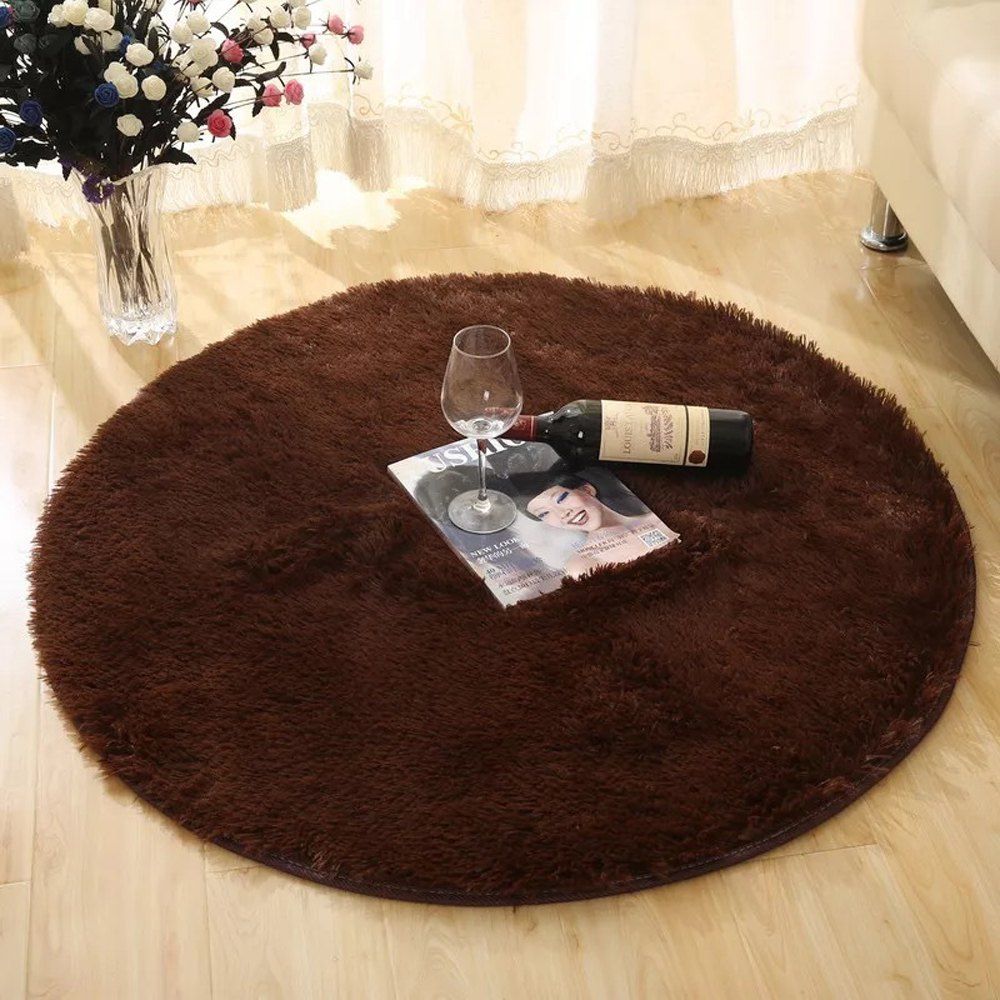 

Round Rug Simple Solid Design Multipurpose Floor Mat, Coffee brown